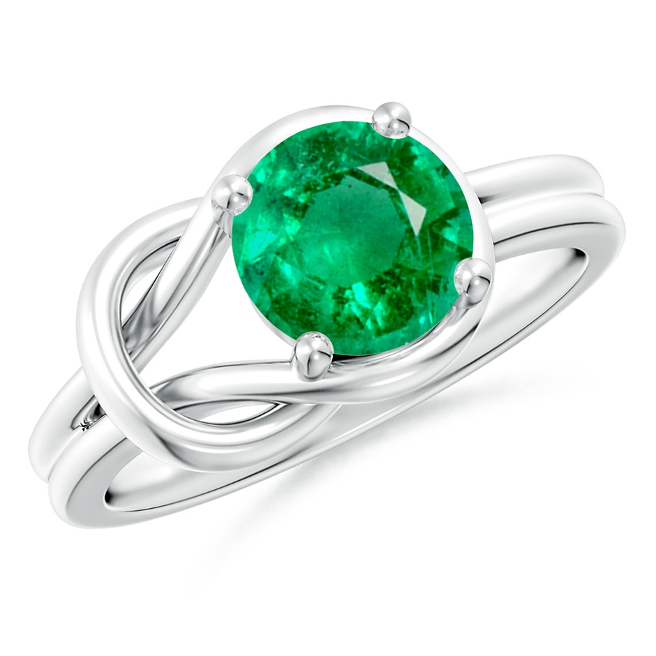 8mm AAA Solitaire Emerald Infinity Knot Ring in White Gold 