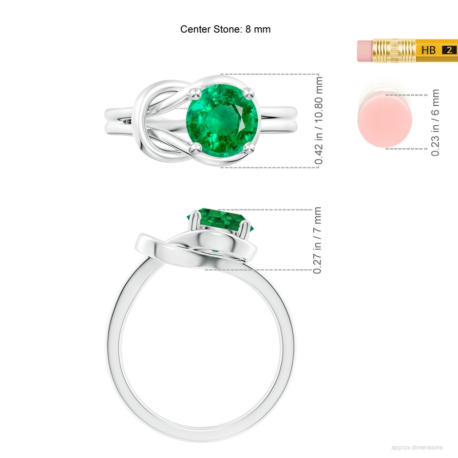 8mm AAA Solitaire Emerald Infinity Knot Ring in White Gold ruler