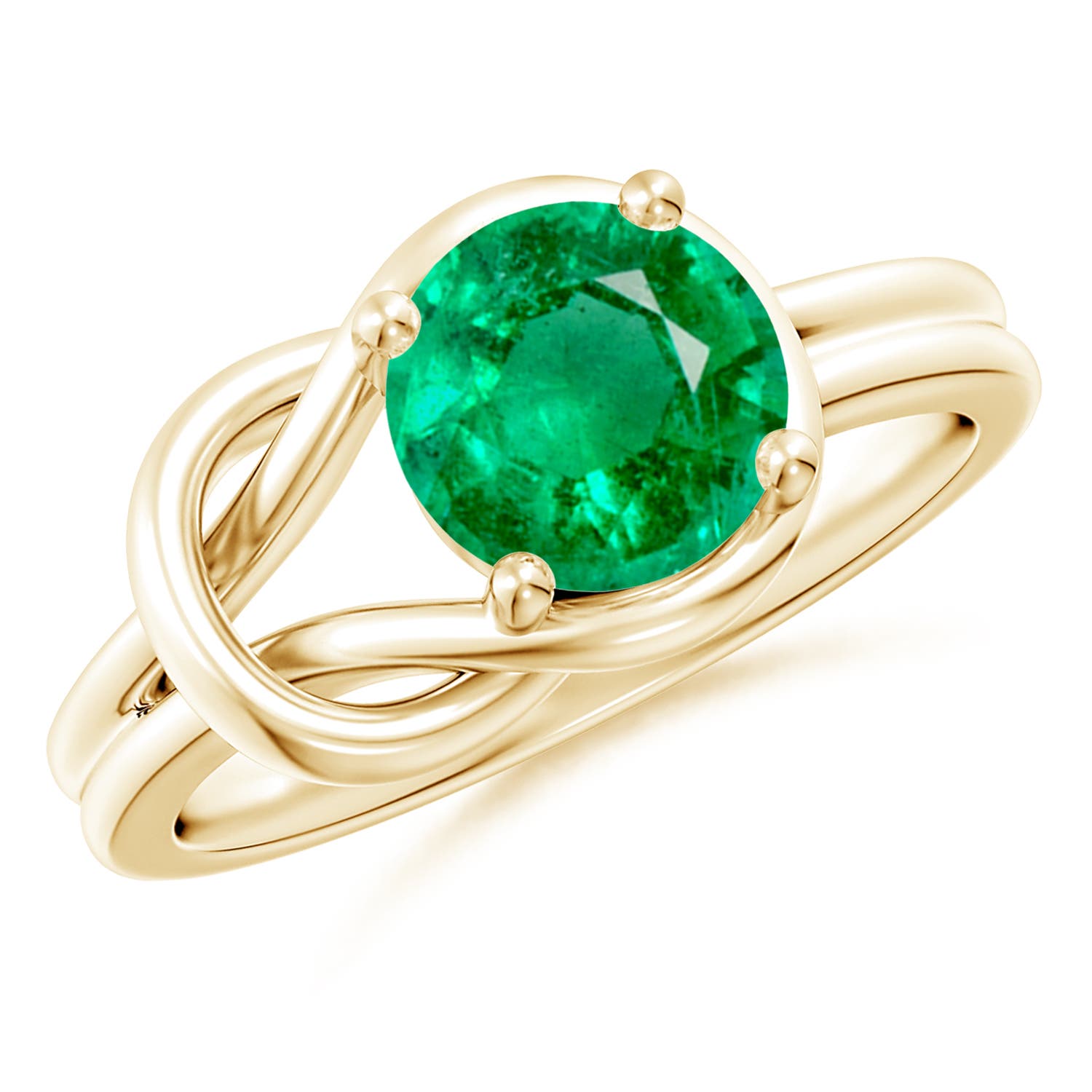 8mm AAA Solitaire Emerald Infinity Knot Ring in Yellow Gold