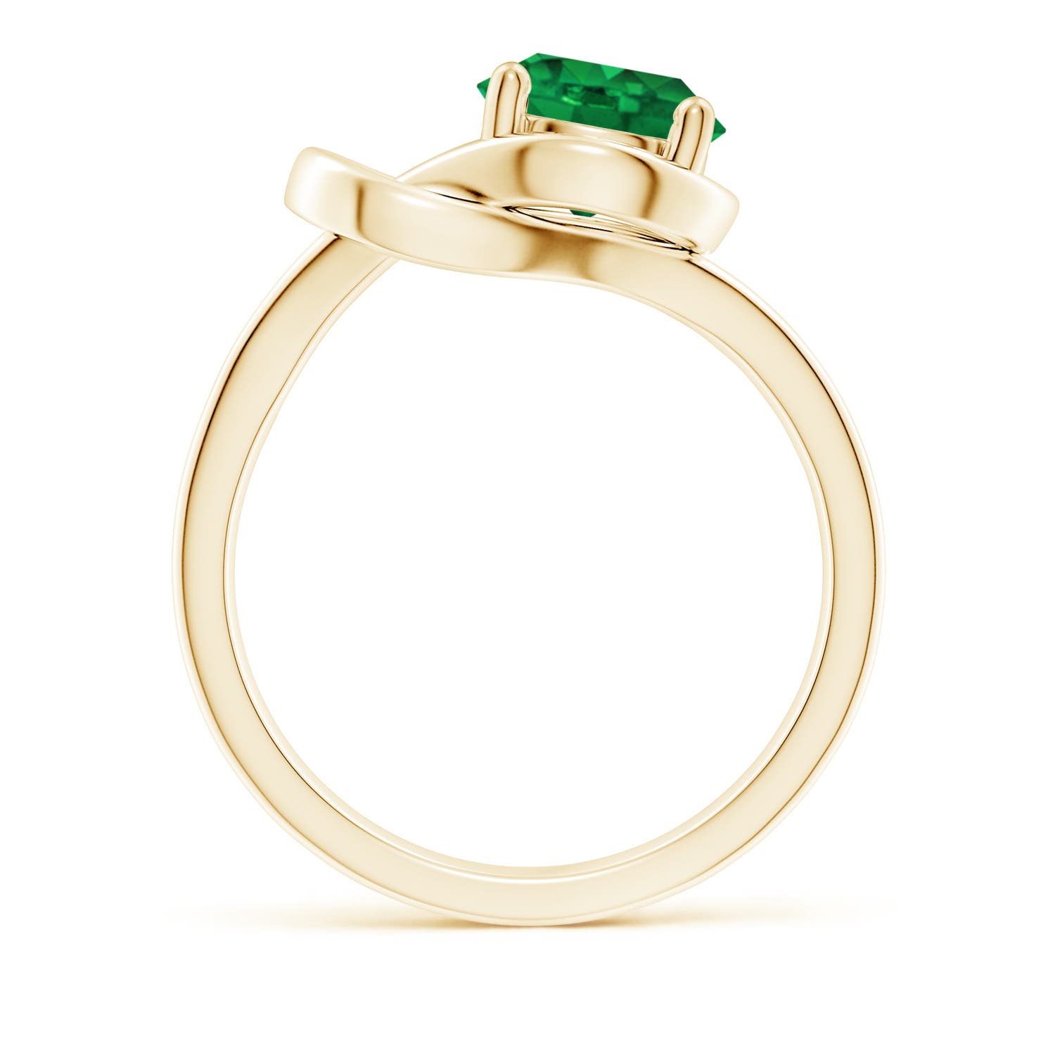 8mm AAA Solitaire Emerald Infinity Knot Ring in Yellow Gold