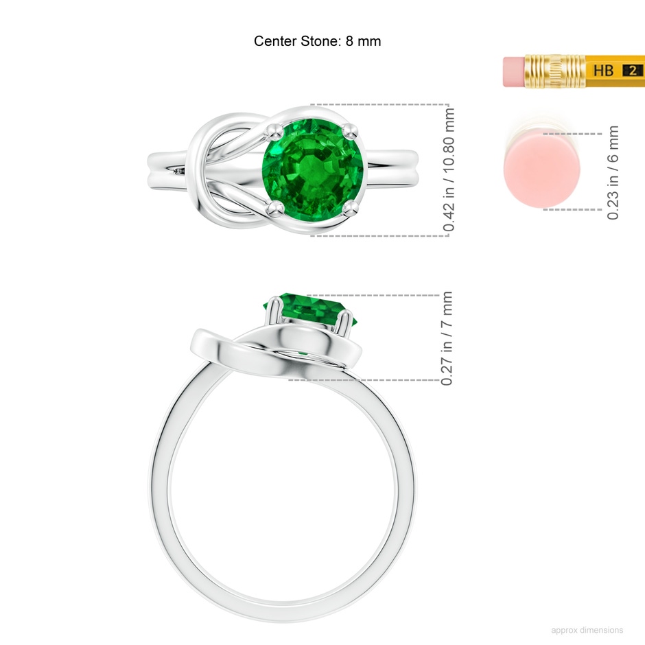 8mm AAAA Solitaire Emerald Infinity Knot Ring in White Gold ruler