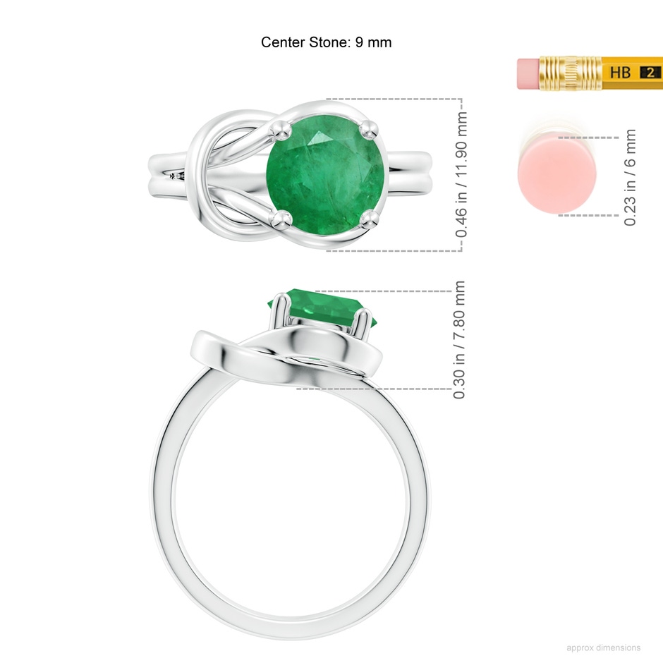9mm A Solitaire Emerald Infinity Knot Ring in P950 Platinum ruler