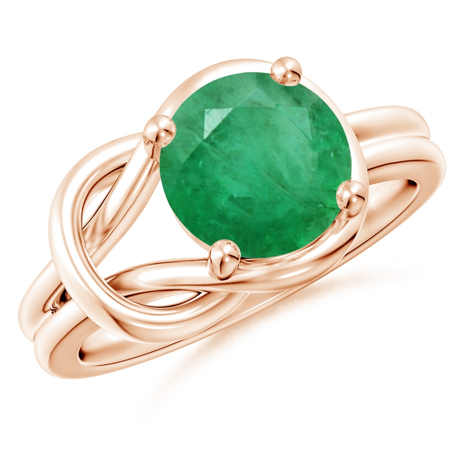 9mm A Solitaire Emerald Infinity Knot Ring in Rose Gold 