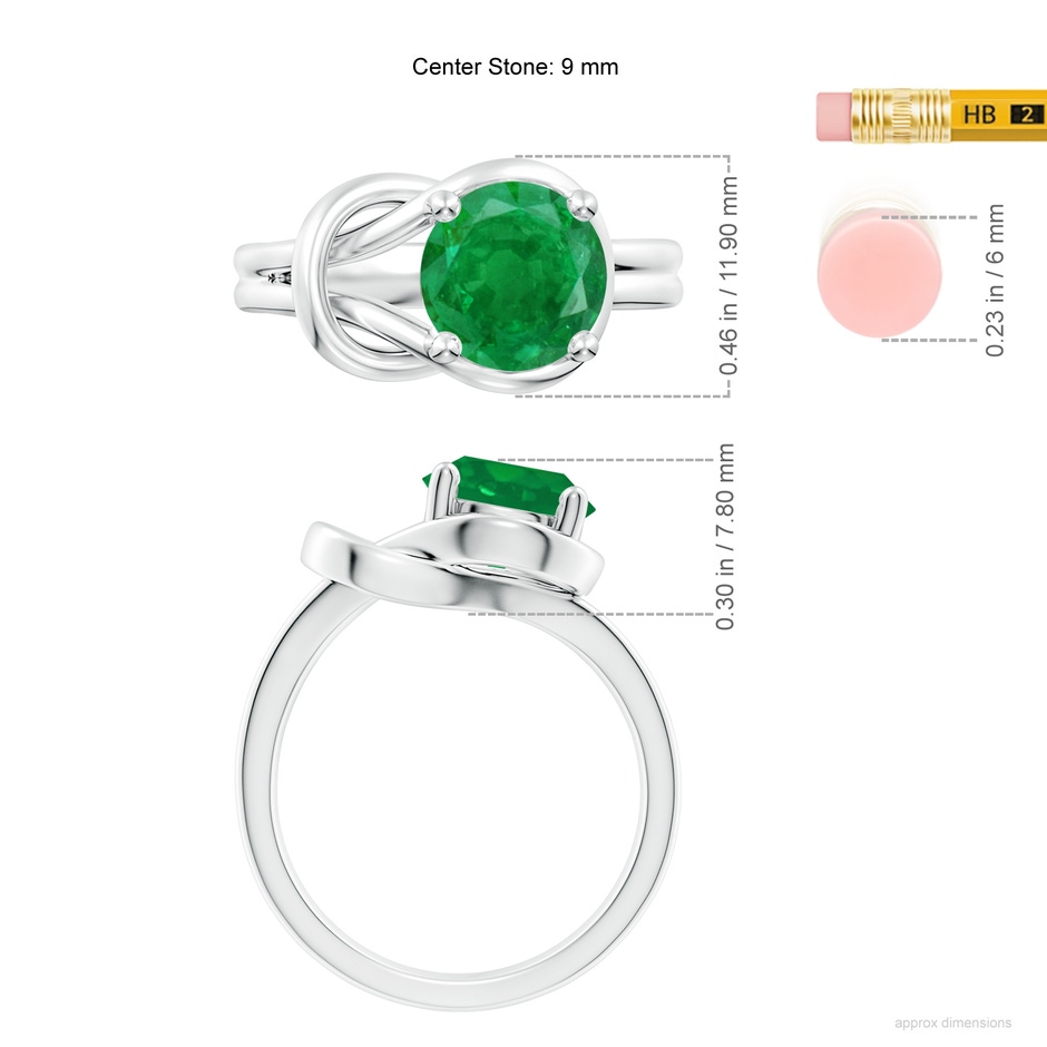 9mm AA Solitaire Emerald Infinity Knot Ring in P950 Platinum ruler