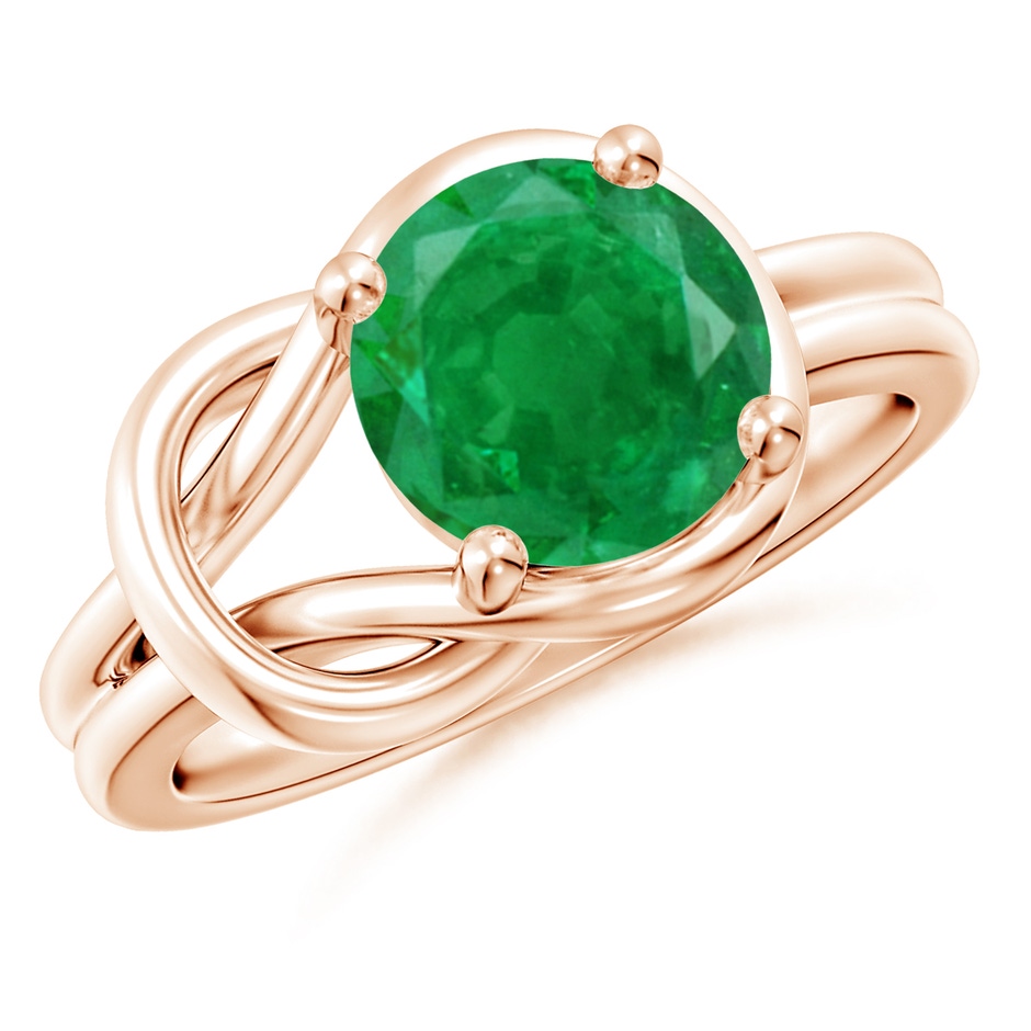 9mm AA Solitaire Emerald Infinity Knot Ring in Rose Gold 