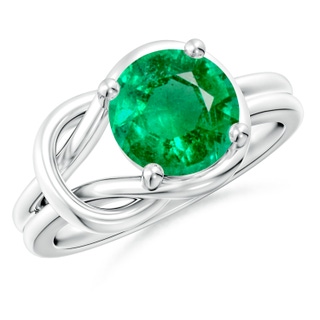 9mm AAA Solitaire Emerald Infinity Knot Ring in P950 Platinum