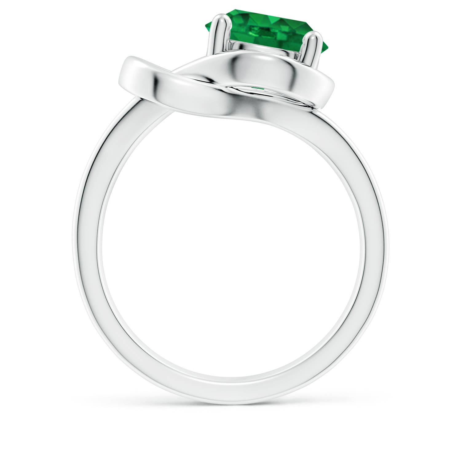 9mm AAA Solitaire Emerald Infinity Knot Ring in White Gold