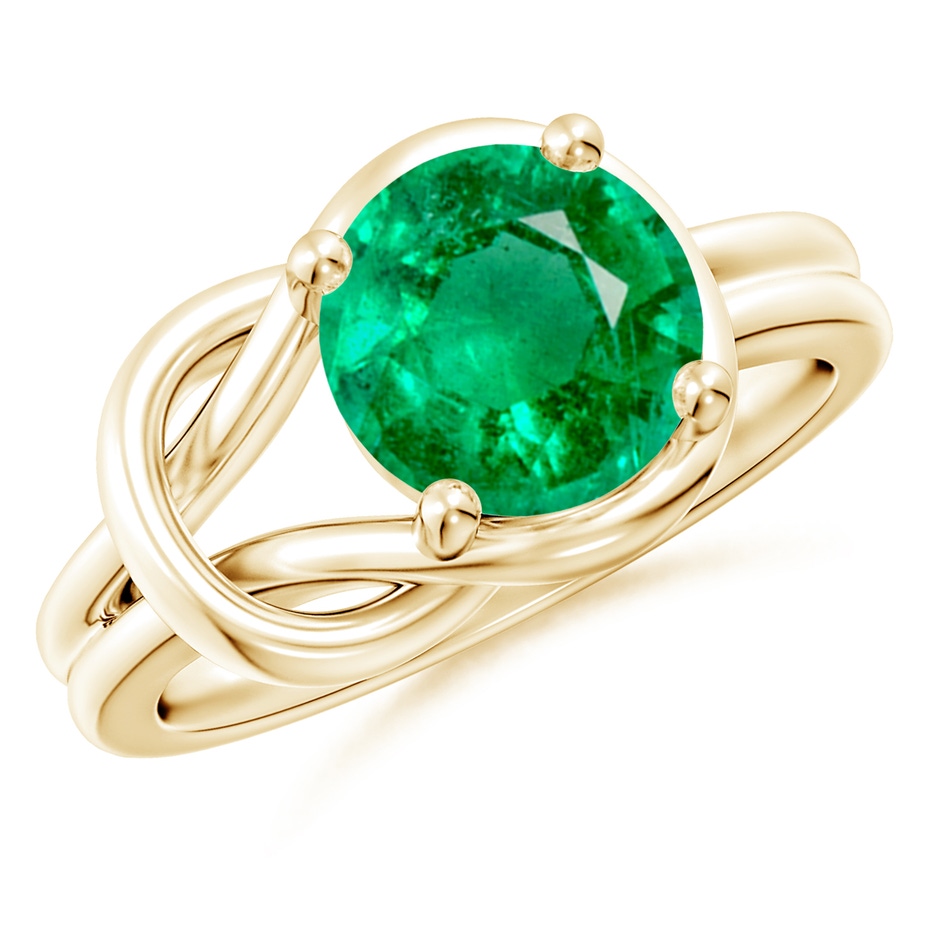 9mm AAA Solitaire Emerald Infinity Knot Ring in Yellow Gold 