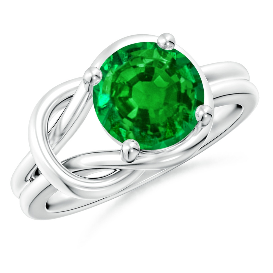 9mm AAAA Solitaire Emerald Infinity Knot Ring in P950 Platinum 