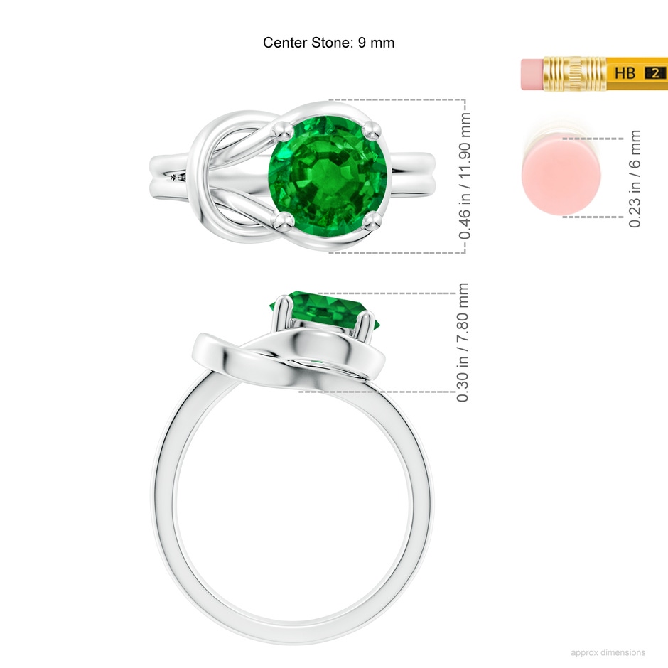 9mm AAAA Solitaire Emerald Infinity Knot Ring in P950 Platinum ruler