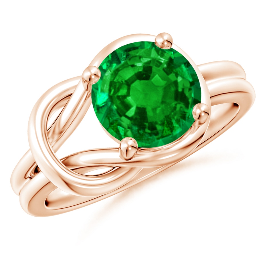 9mm AAAA Solitaire Emerald Infinity Knot Ring in Rose Gold 