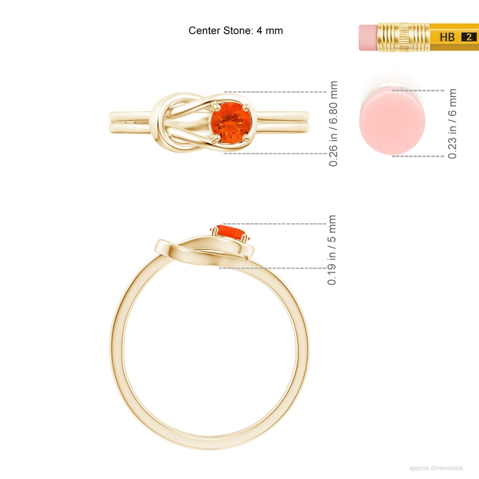4mm AAA Solitaire Fire Opal Infinity Knot Ring in 18K Yellow Gold ruler