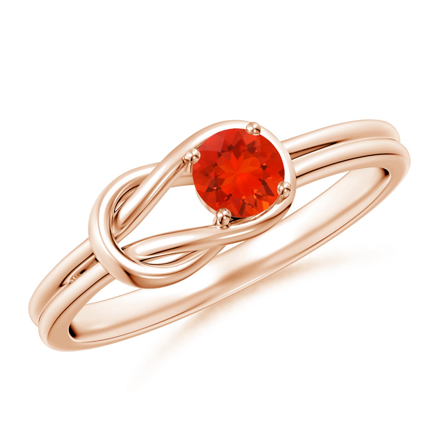 4mm AAAA Solitaire Fire Opal Infinity Knot Ring in 18K Rose Gold