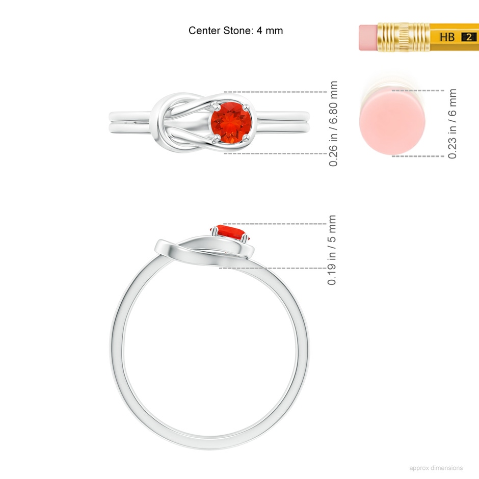 4mm AAAA Solitaire Fire Opal Infinity Knot Ring in White Gold ruler