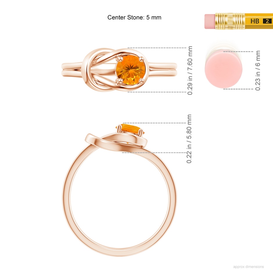 5mm AA Solitaire Fire Opal Infinity Knot Ring in Rose Gold ruler