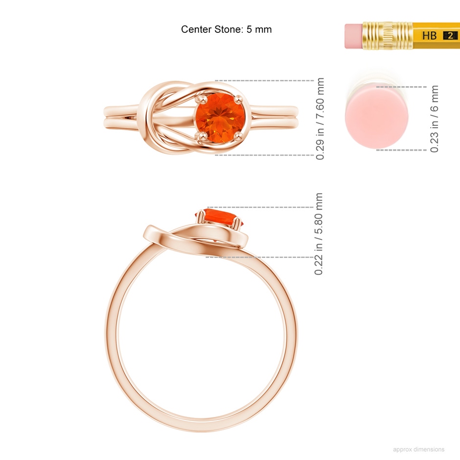 5mm AAA Solitaire Fire Opal Infinity Knot Ring in Rose Gold ruler