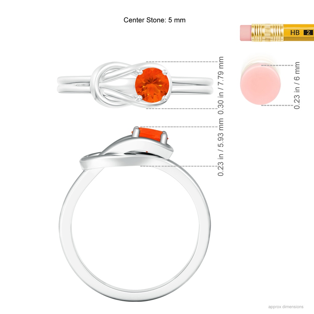 5mm AAA Solitaire Fire Opal Infinity Knot Ring in White Gold Ruler
