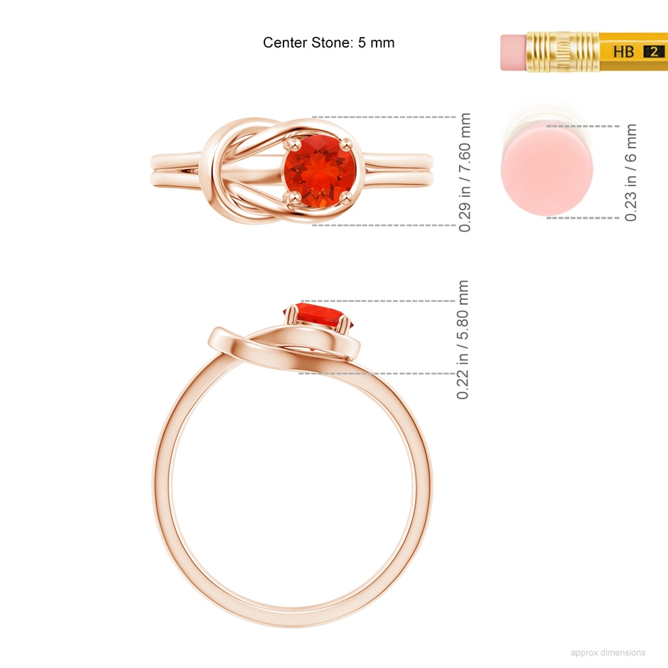 5mm AAAA Solitaire Fire Opal Infinity Knot Ring in Rose Gold ruler