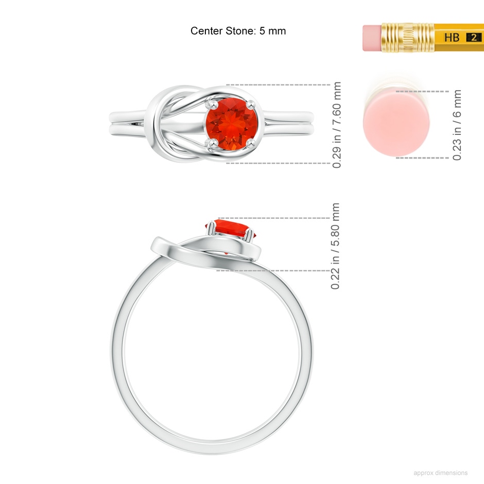 5mm AAAA Solitaire Fire Opal Infinity Knot Ring in White Gold ruler