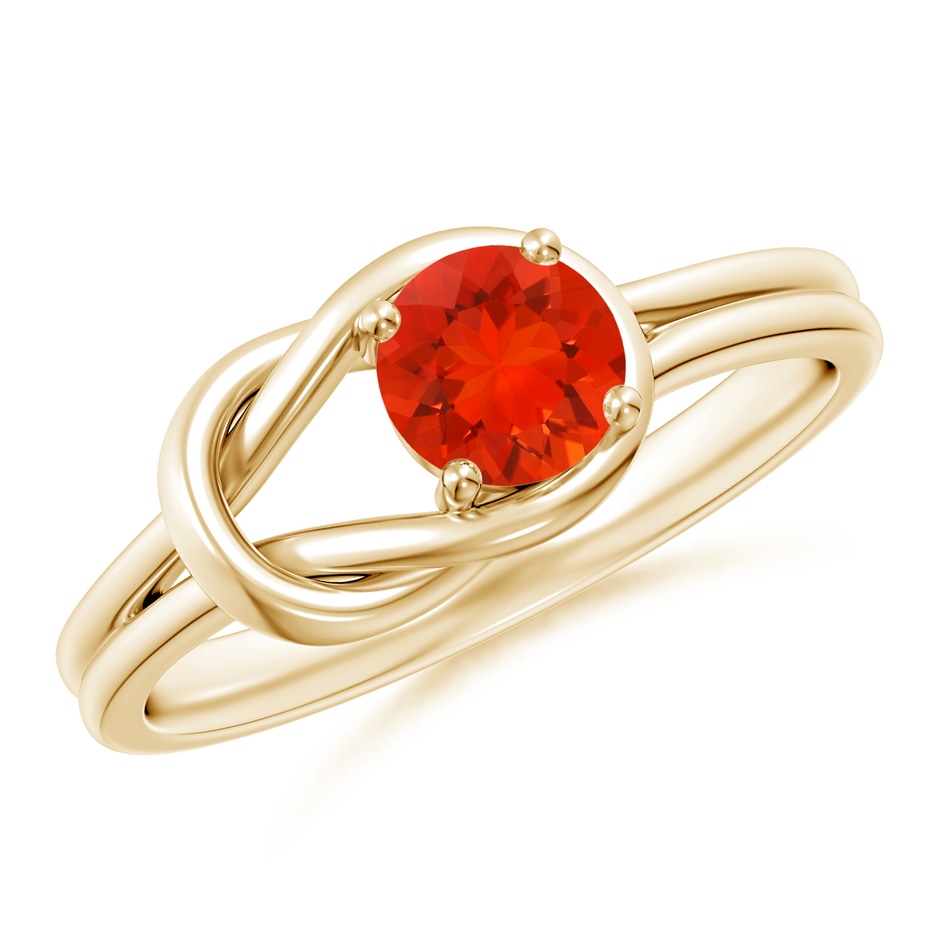 5mm AAAA Solitaire Fire Opal Infinity Knot Ring in Yellow Gold 