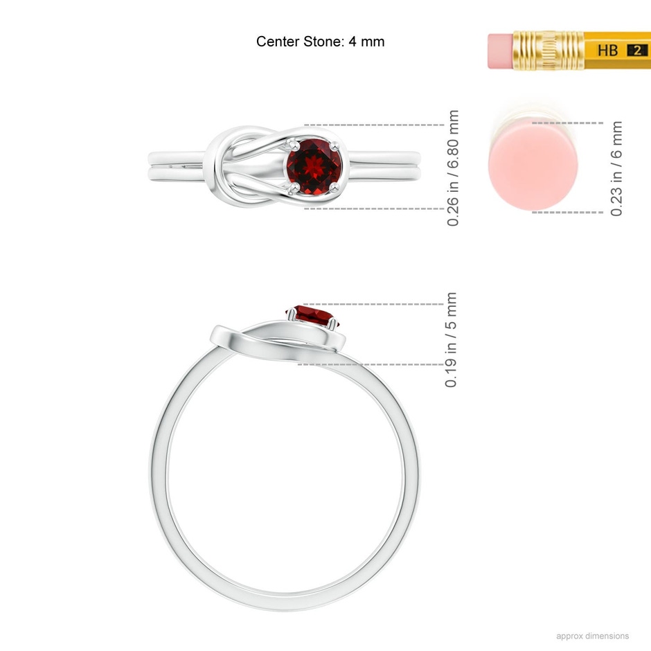 4mm AAAA Solitaire Garnet Infinity Knot Ring in S999 Silver ruler