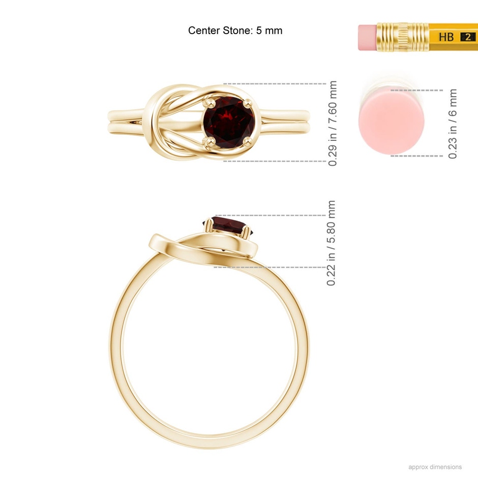 5mm A Solitaire Garnet Infinity Knot Ring in Yellow Gold ruler