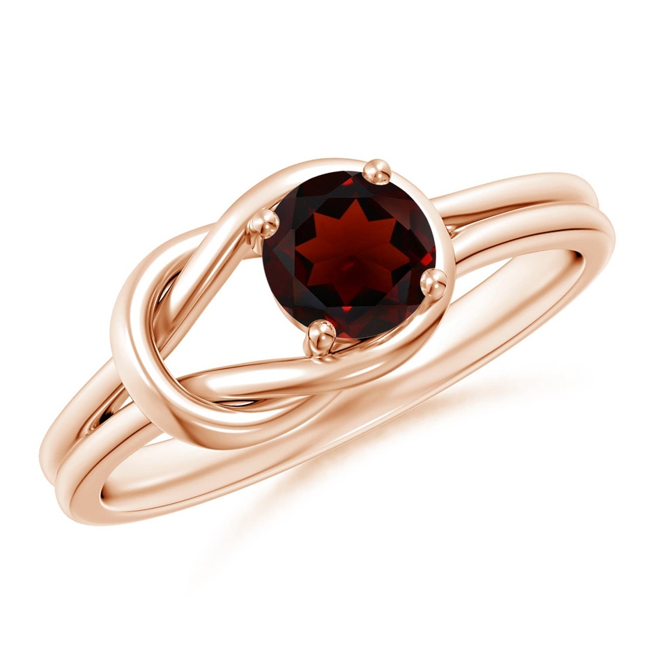 5mm AA Solitaire Garnet Infinity Knot Ring in Rose Gold 