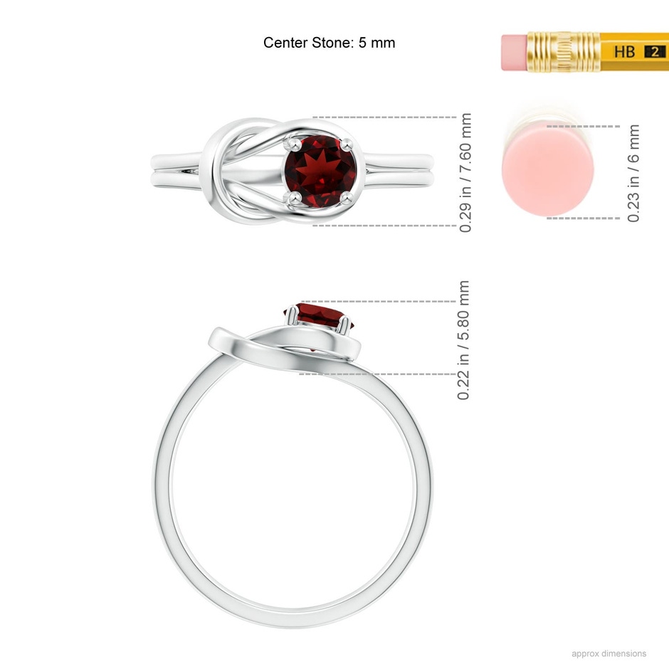 5mm AAA Solitaire Garnet Infinity Knot Ring in White Gold ruler