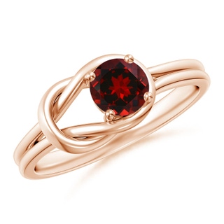 5mm AAAA Solitaire Garnet Infinity Knot Ring in 18K Rose Gold