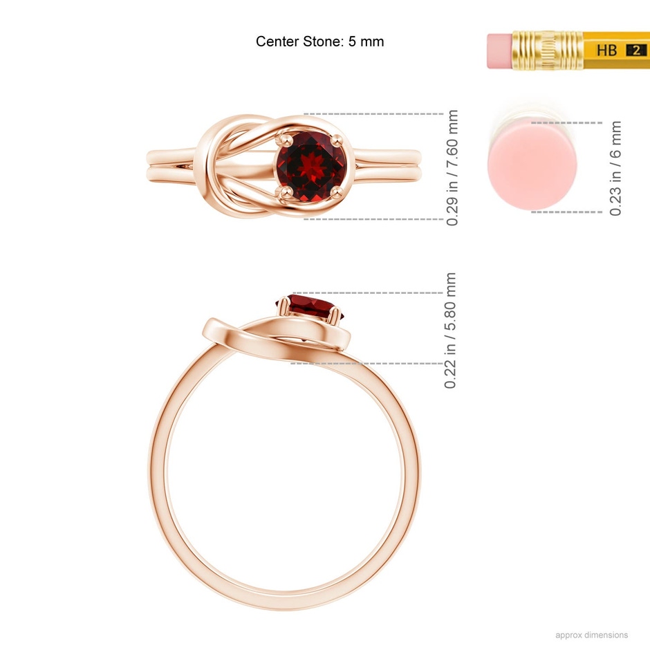 5mm AAAA Solitaire Garnet Infinity Knot Ring in Rose Gold ruler