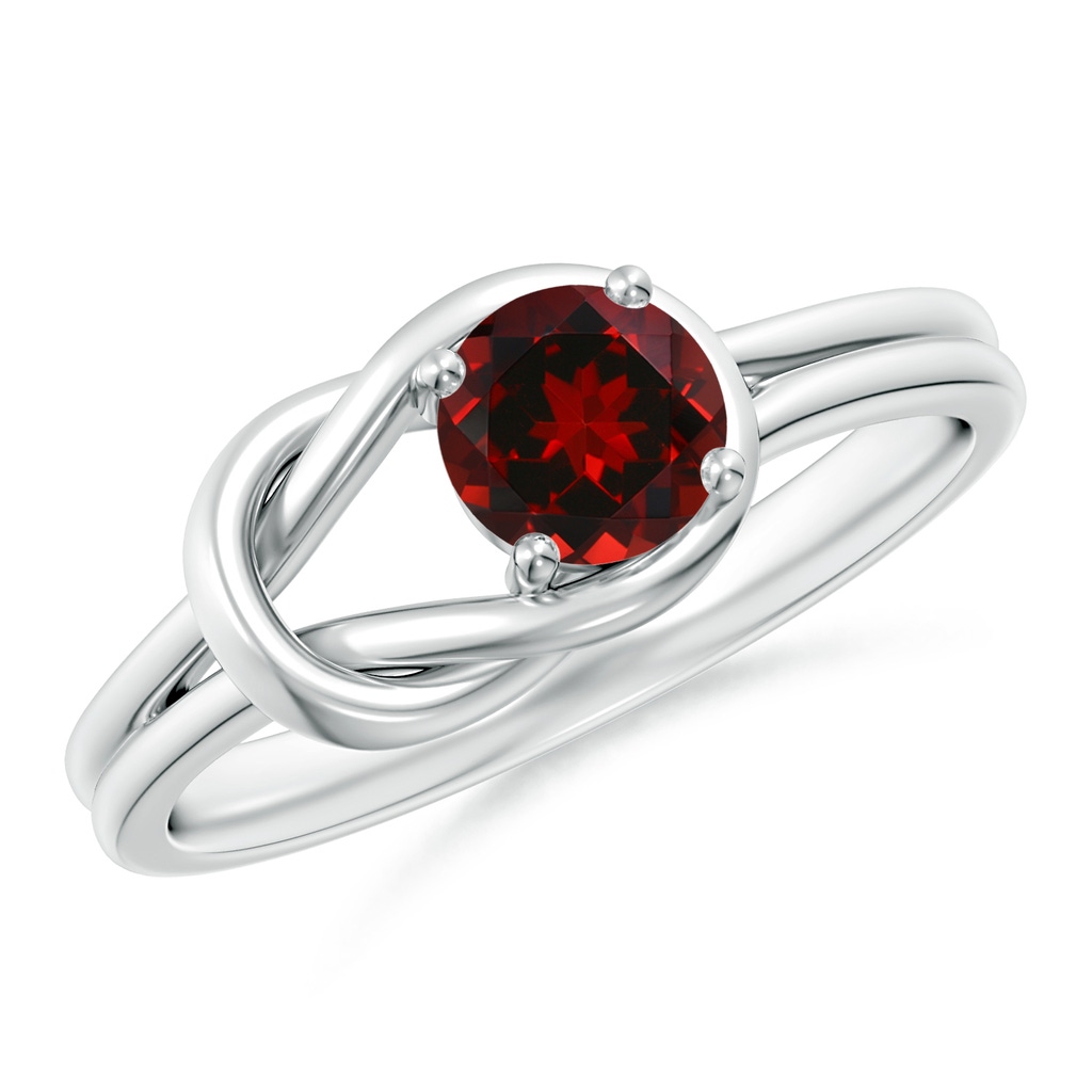 5mm AAAA Solitaire Garnet Infinity Knot Ring in White Gold
