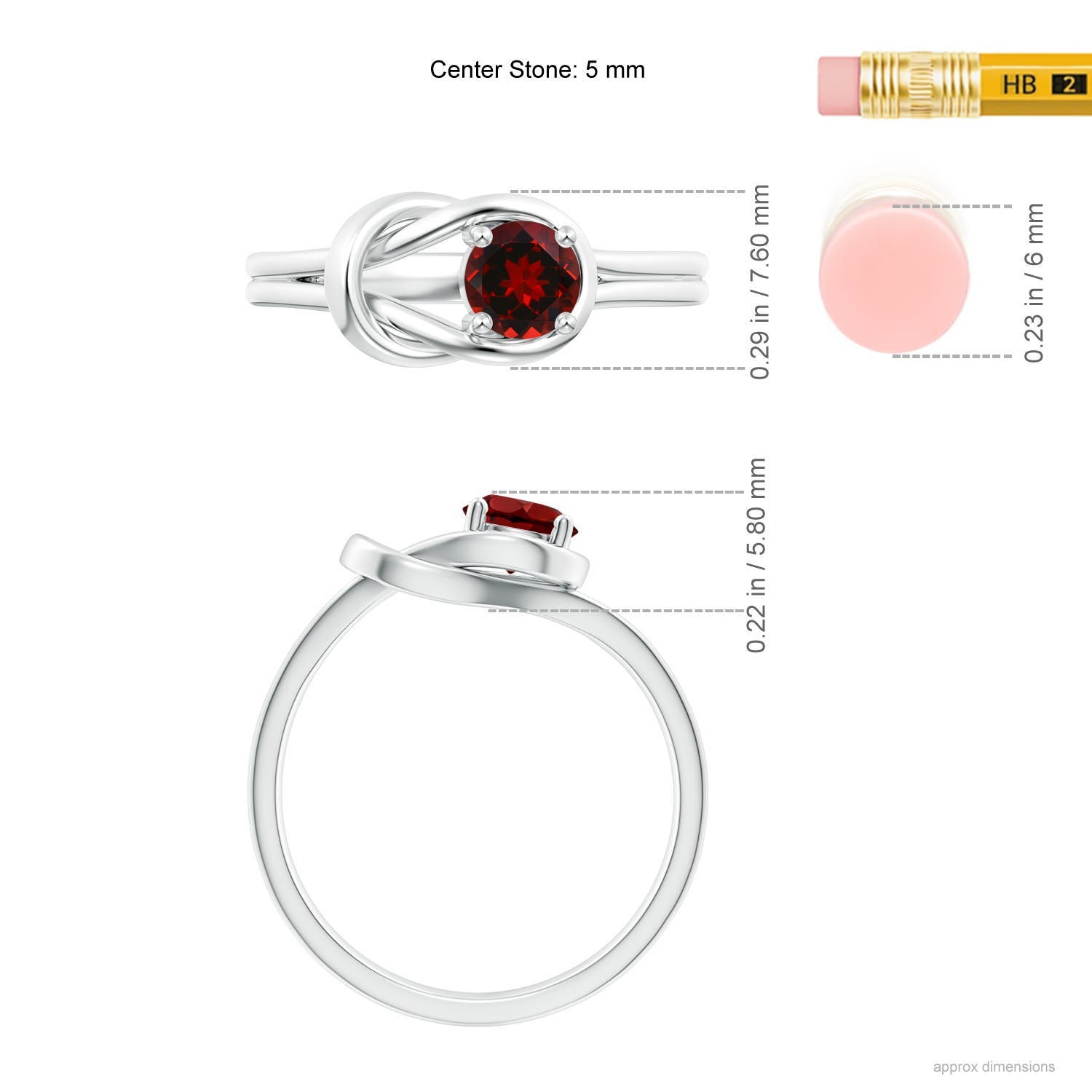 5mm AAAA Solitaire Garnet Infinity Knot Ring in White Gold - ruler