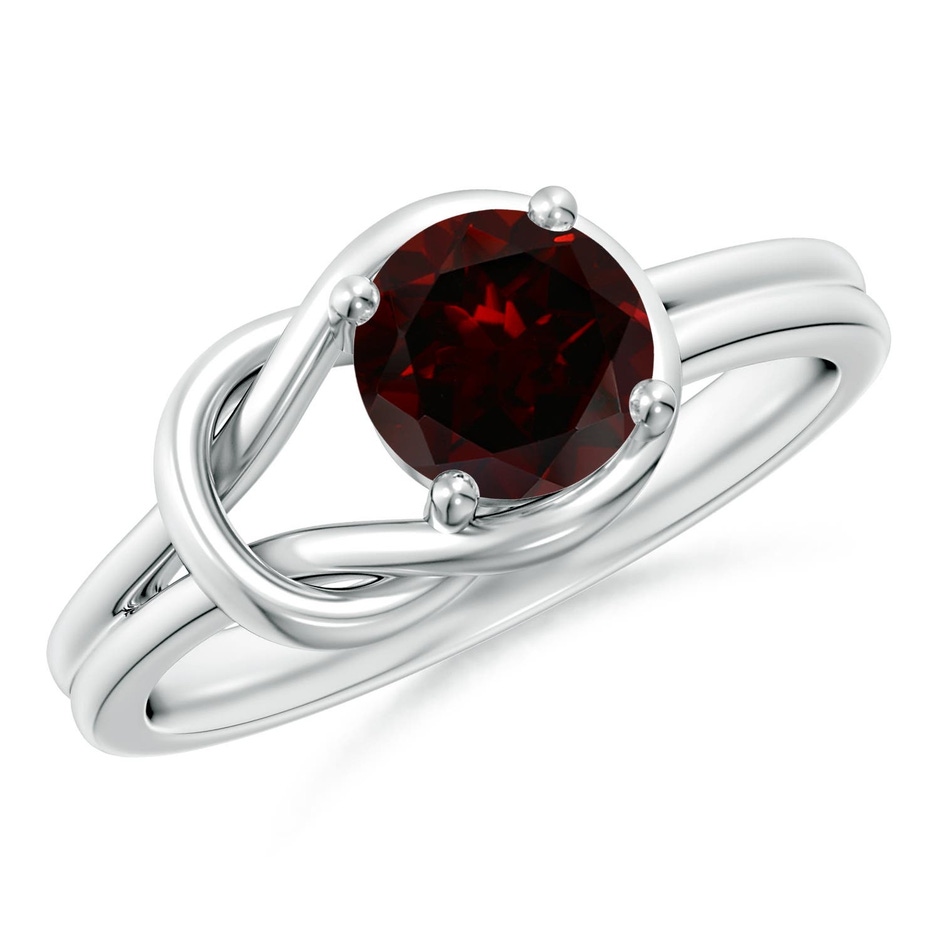 6mm A Solitaire Garnet Infinity Knot Ring in 18K White Gold 