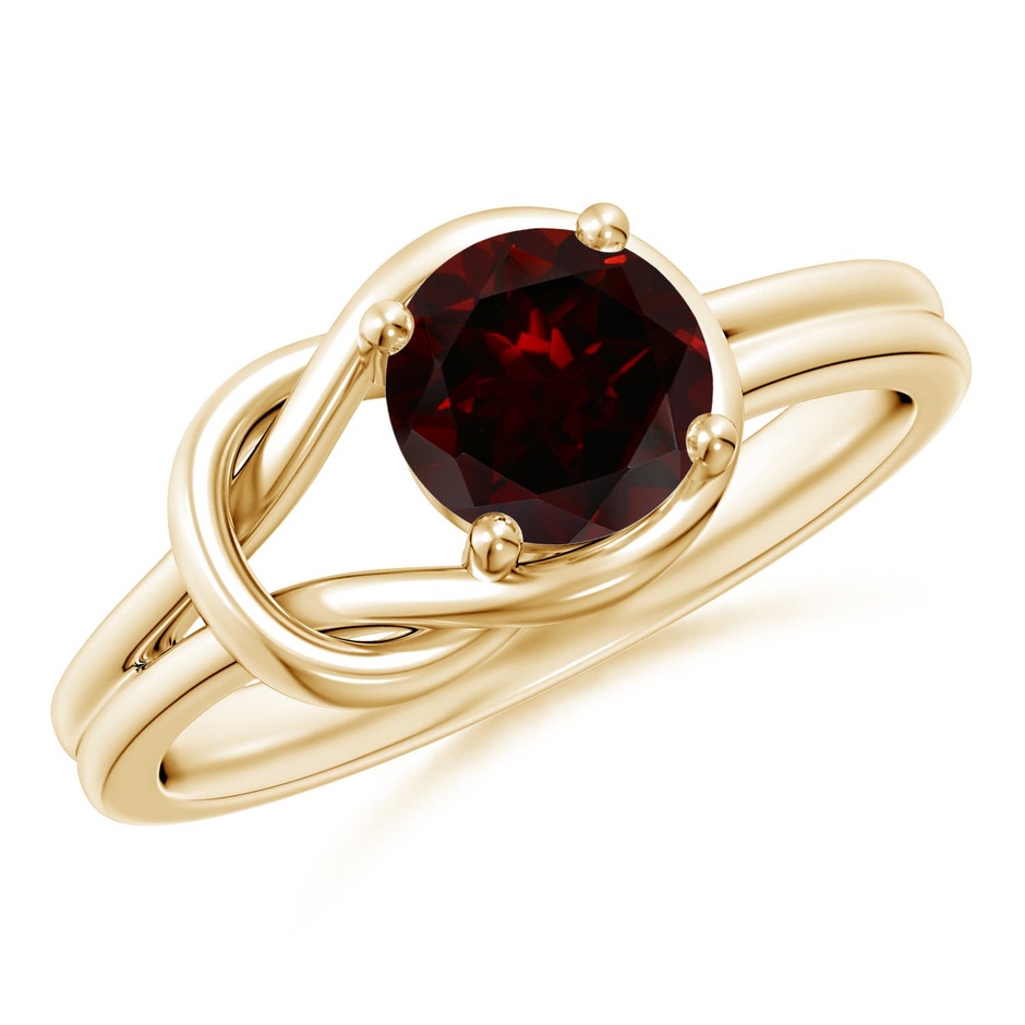 6mm A Solitaire Garnet Infinity Knot Ring in 18K Yellow Gold 