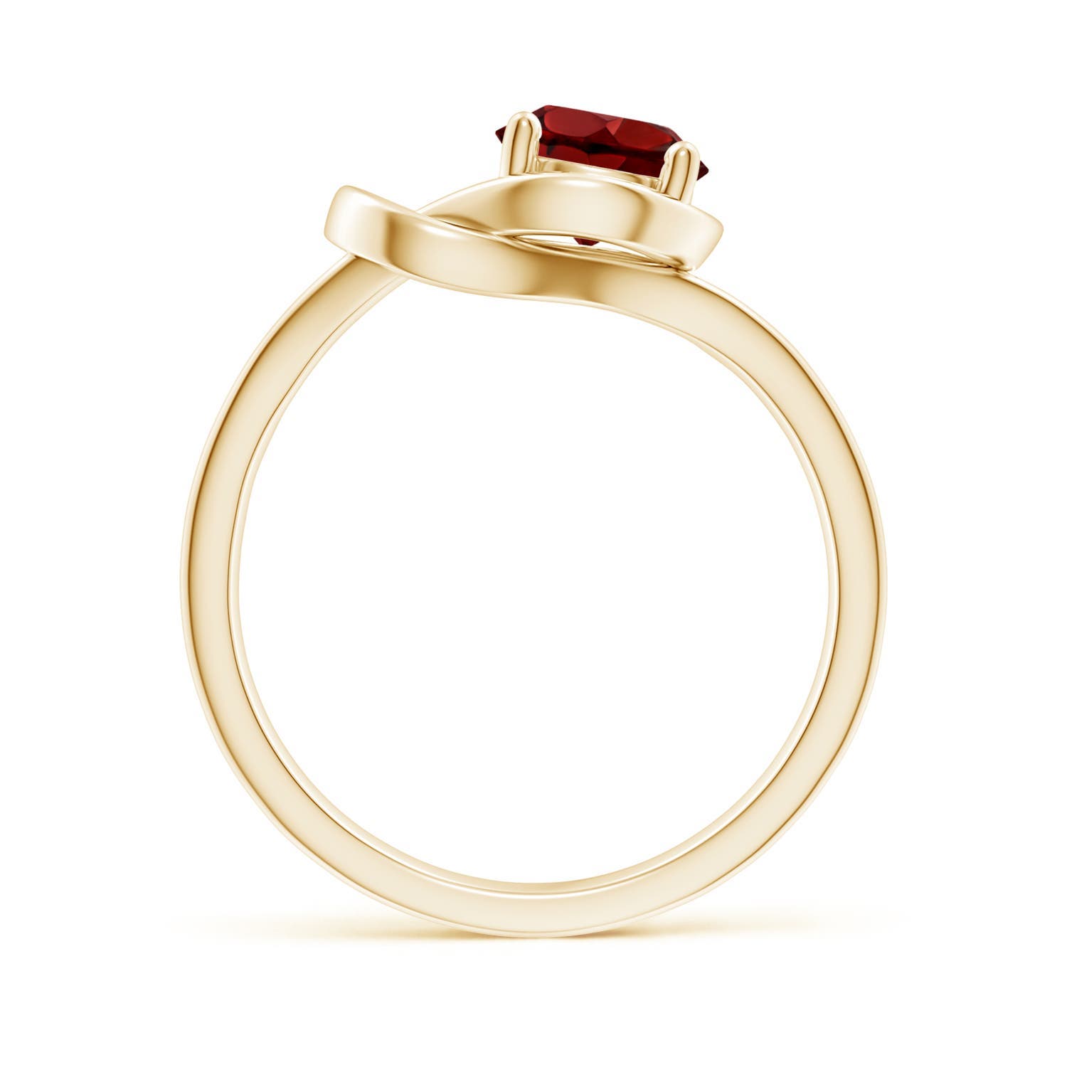 6mm AAAA Solitaire Garnet Infinity Knot Ring in Yellow Gold