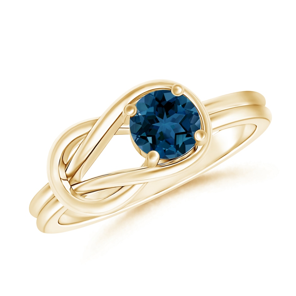 4mm AAA Solitaire London Blue Topaz Infinity Knot Ring in Yellow Gold 