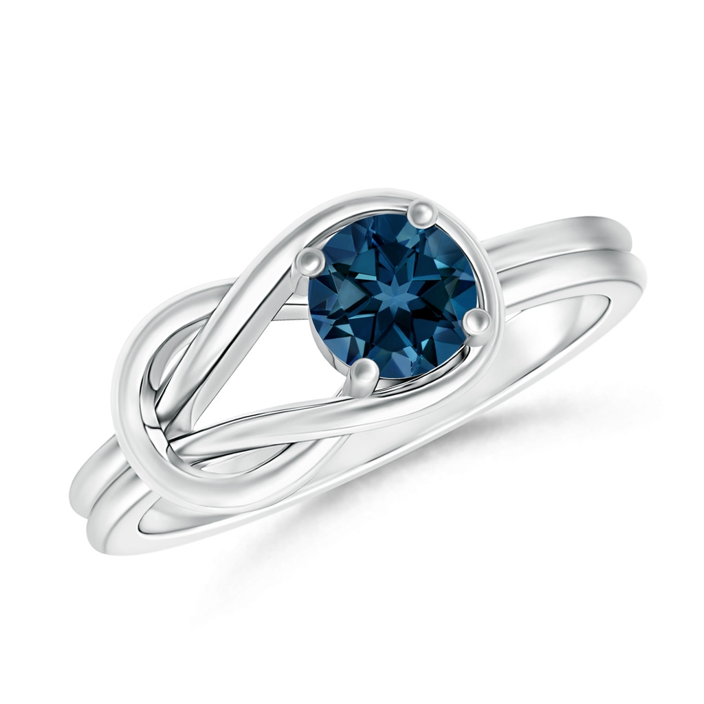 4mm AAAA Solitaire London Blue Topaz Infinity Knot Ring in White Gold
