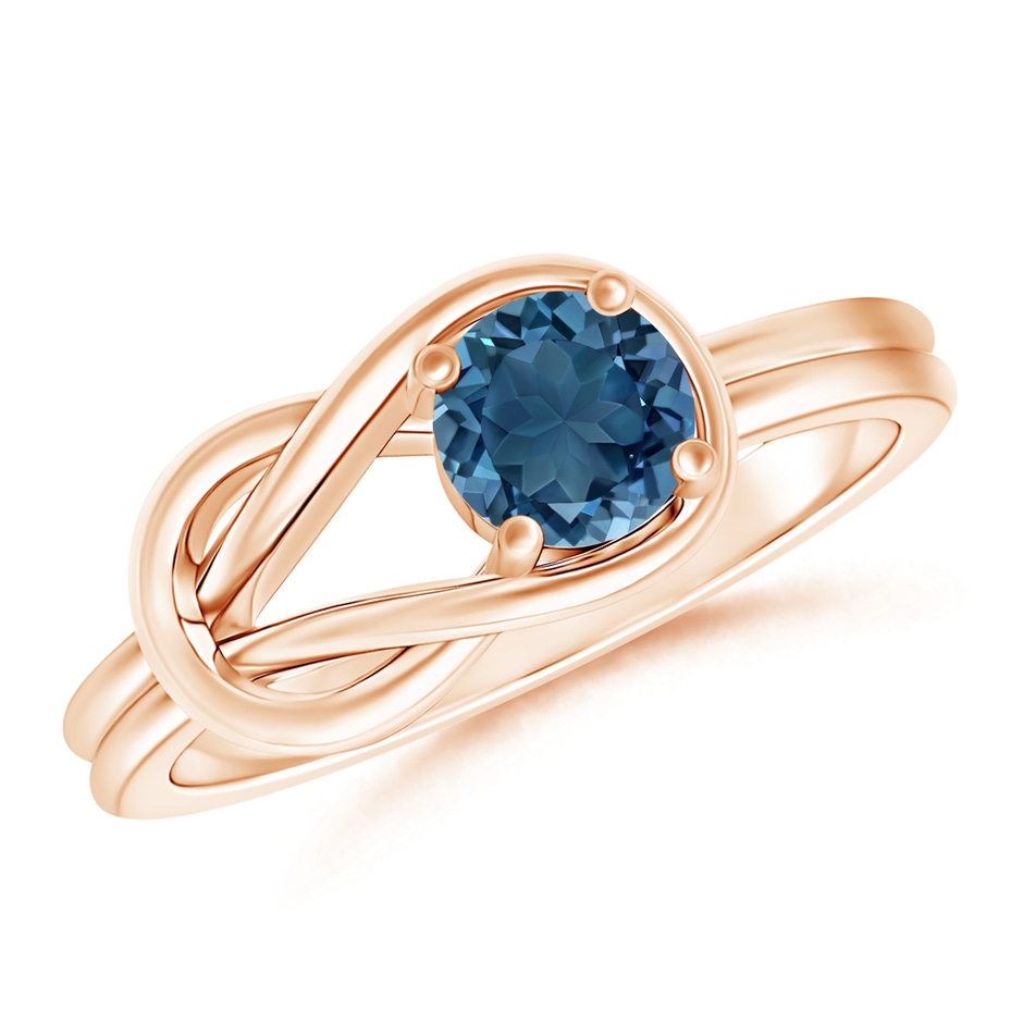 5mm AA Solitaire London Blue Topaz Infinity Knot Ring in Rose Gold 