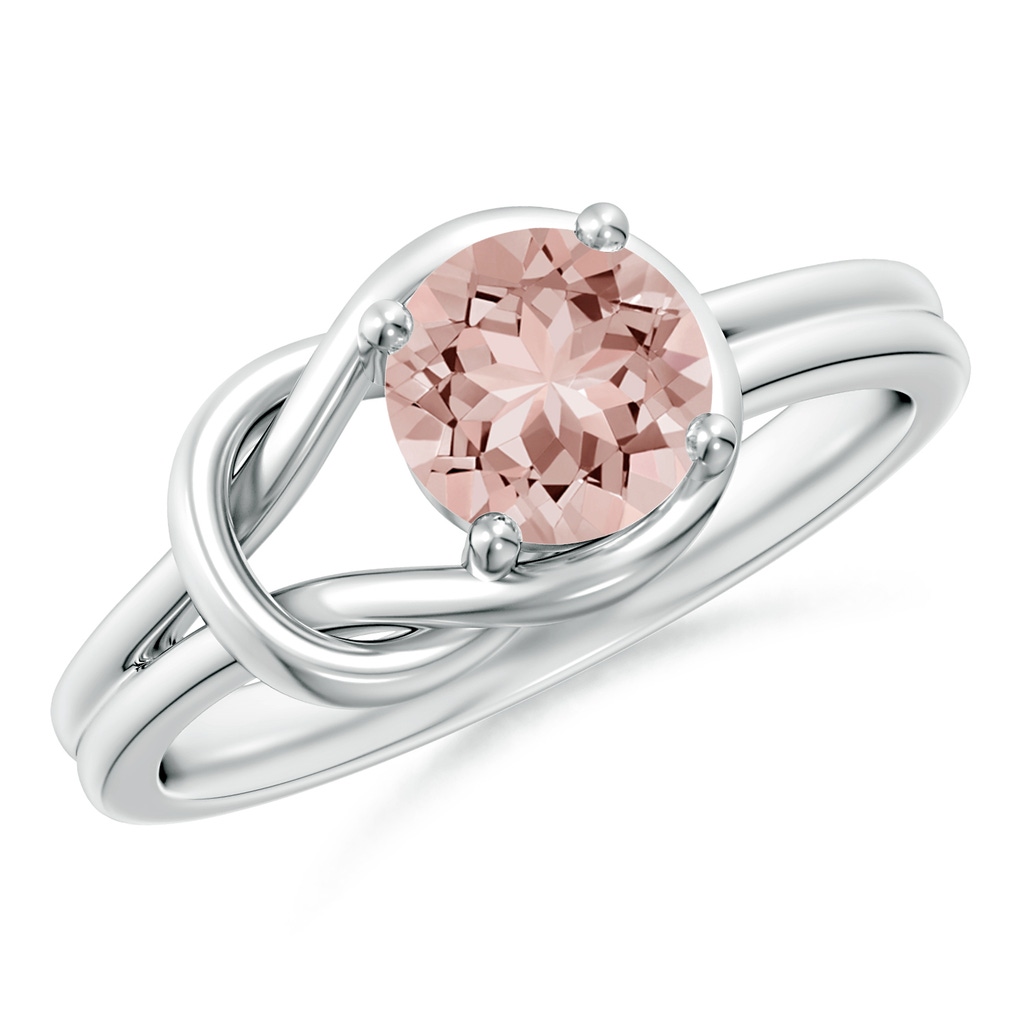 6mm AAAA Solitaire Morganite Infinity Knot Ring in White Gold