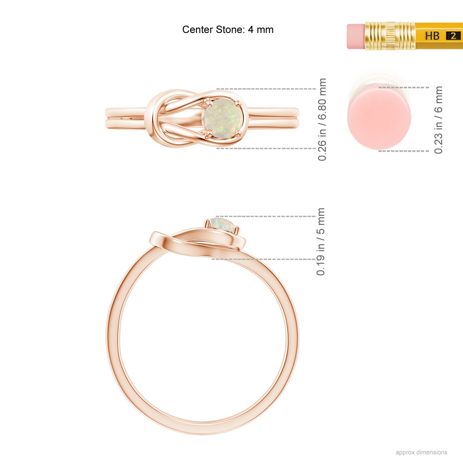 4mm AAA Solitaire Opal Infinity Knot Ring in 9K Rose Gold ruler