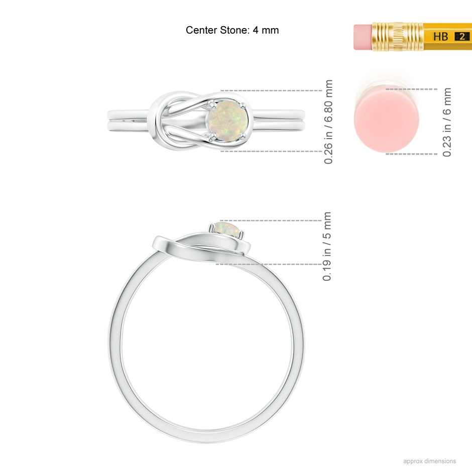 4mm AAA Solitaire Opal Infinity Knot Ring in P950 Platinum ruler