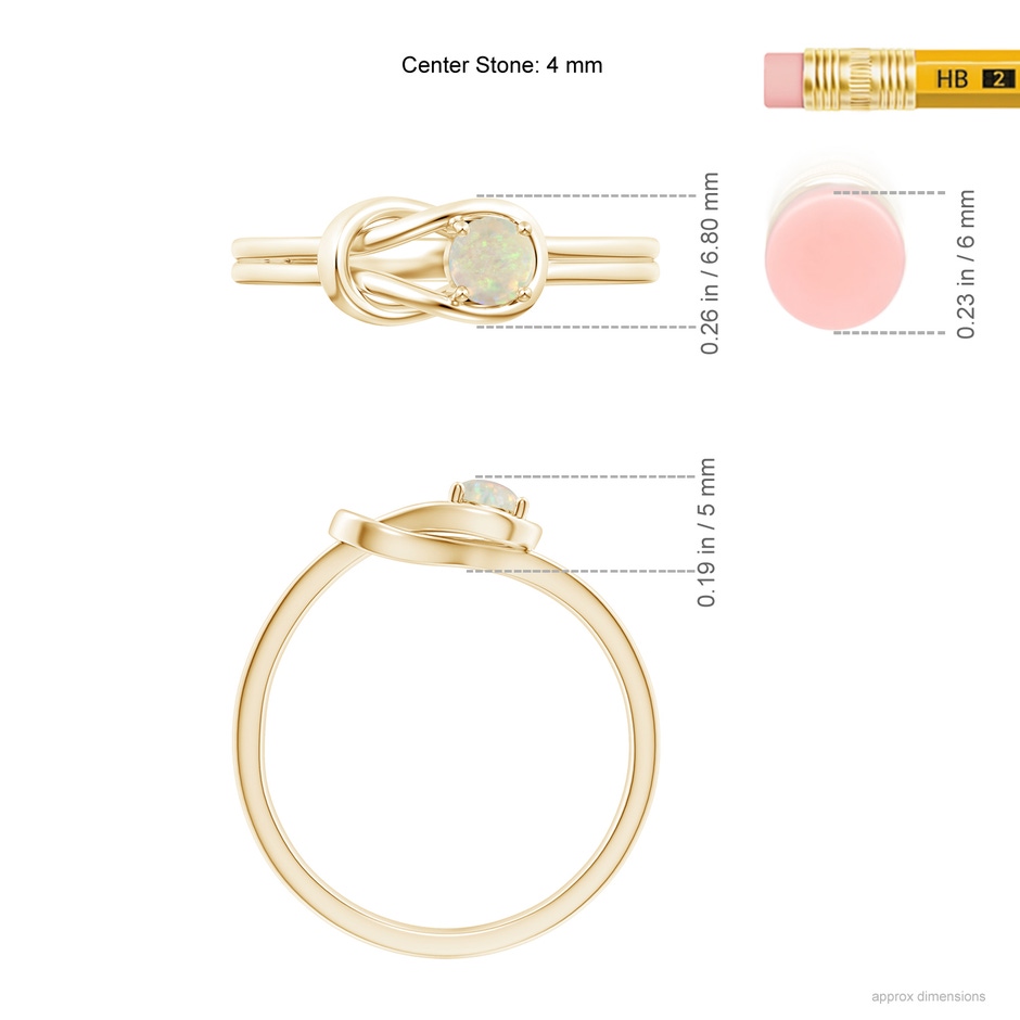 4mm AAA Solitaire Opal Infinity Knot Ring in Yellow Gold ruler