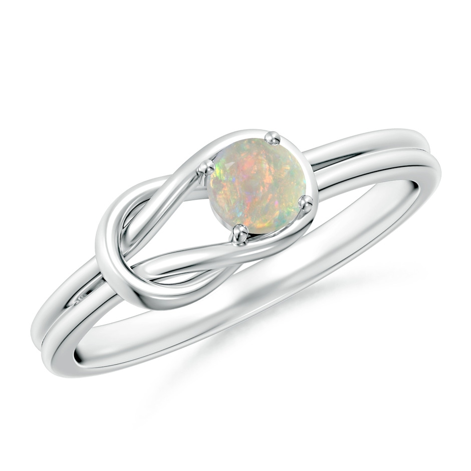 4mm AAAA Solitaire Opal Infinity Knot Ring in 9K White Gold 