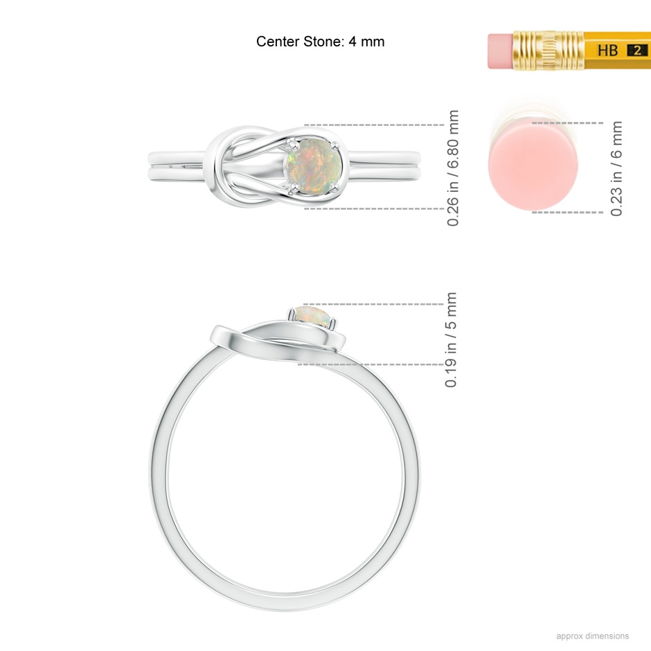 4mm AAAA Solitaire Opal Infinity Knot Ring in P950 Platinum ruler
