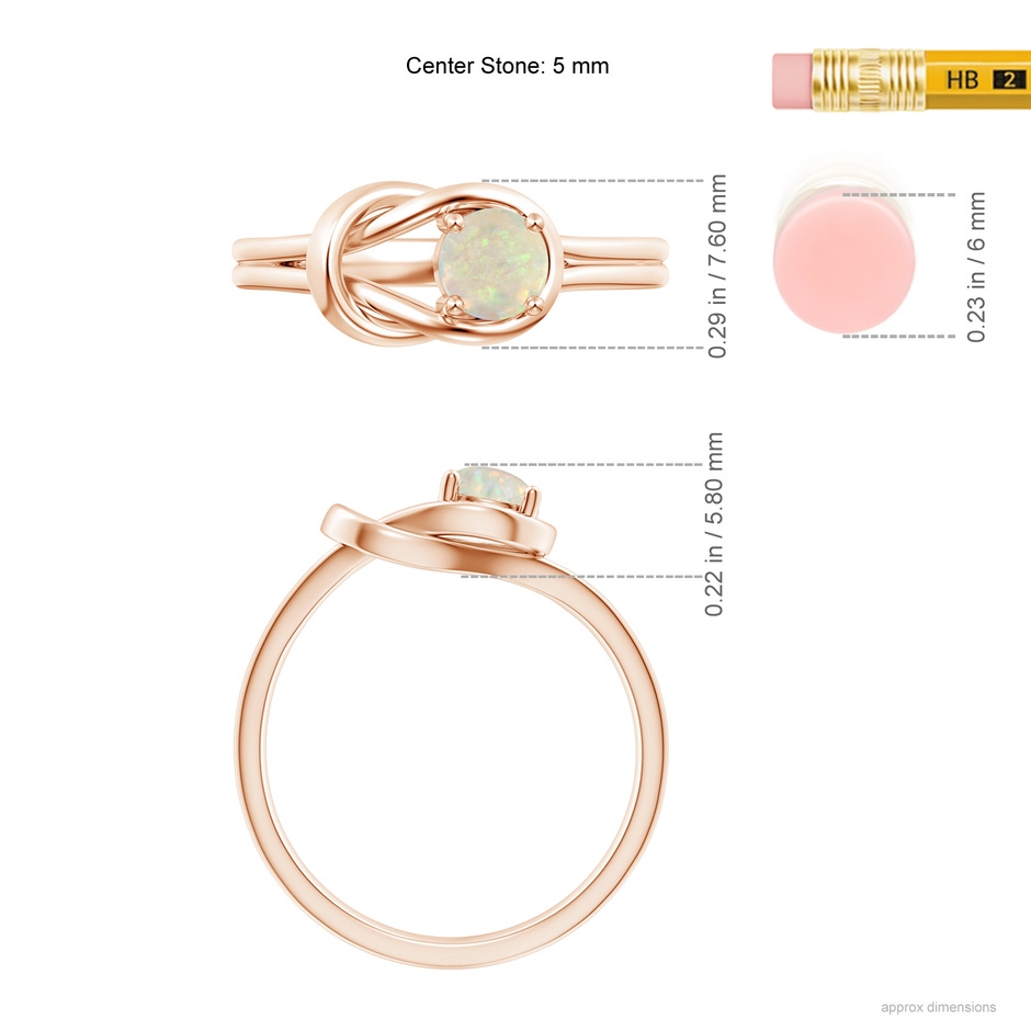 5mm AAA Solitaire Opal Infinity Knot Ring in Rose Gold ruler