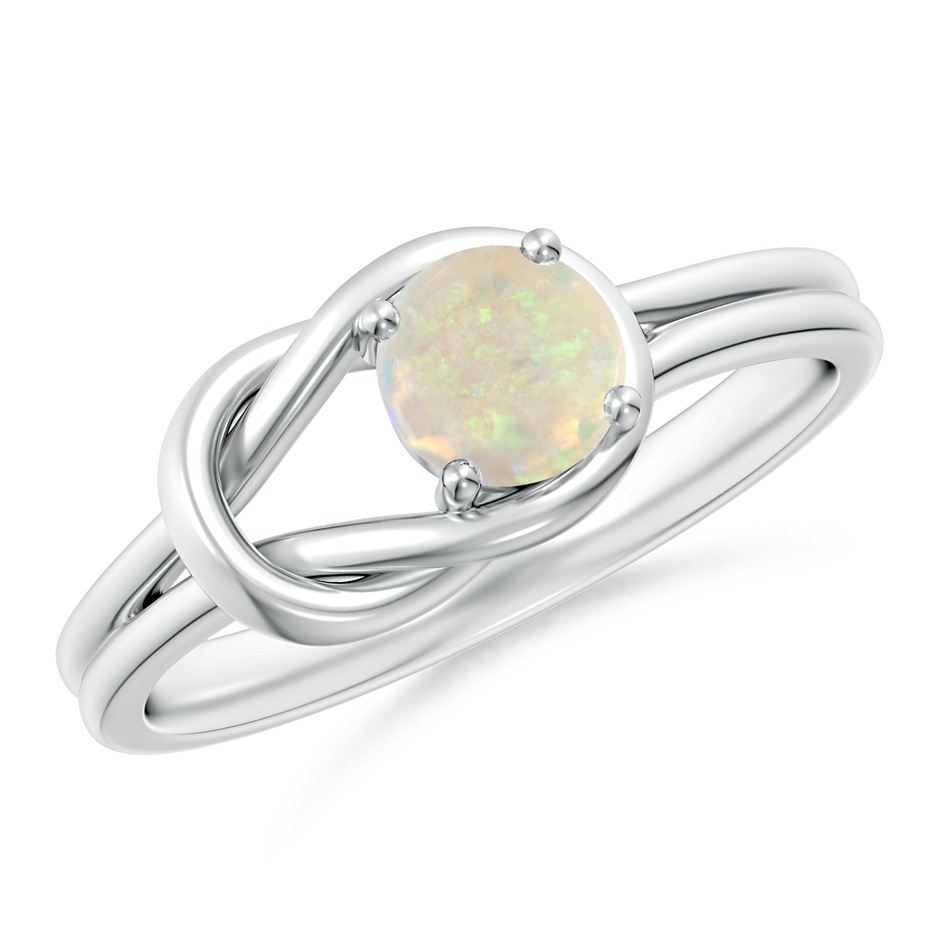 5mm AAA Solitaire Opal Infinity Knot Ring in White Gold 