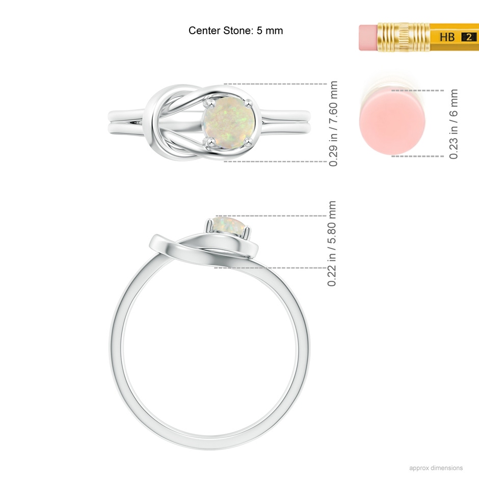 5mm AAA Solitaire Opal Infinity Knot Ring in White Gold ruler