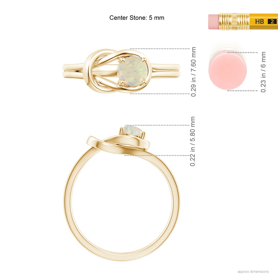 5mm AAA Solitaire Opal Infinity Knot Ring in Yellow Gold ruler