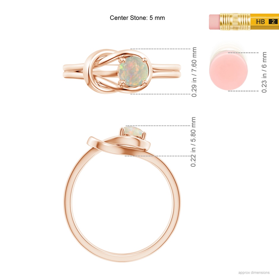 5mm AAAA Solitaire Opal Infinity Knot Ring in Rose Gold ruler