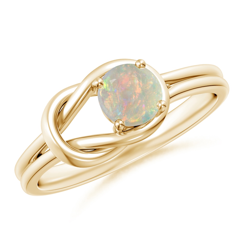 5mm AAAA Solitaire Opal Infinity Knot Ring in Yellow Gold 